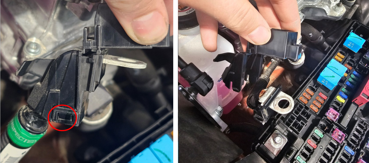 Protective cover separating from its base around the power cable
