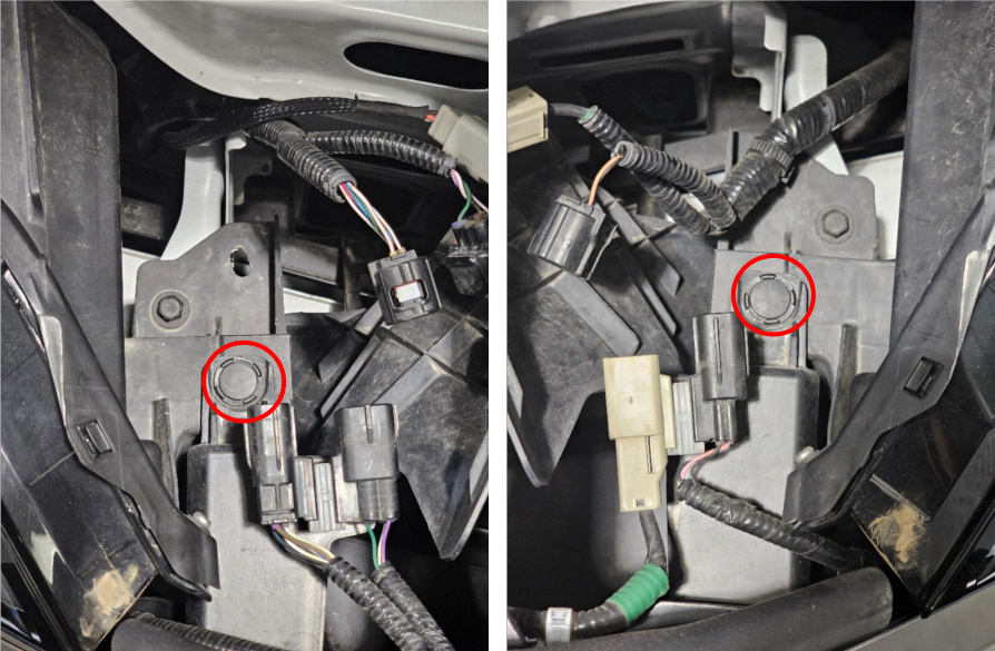 Push-pin locations near both headlights