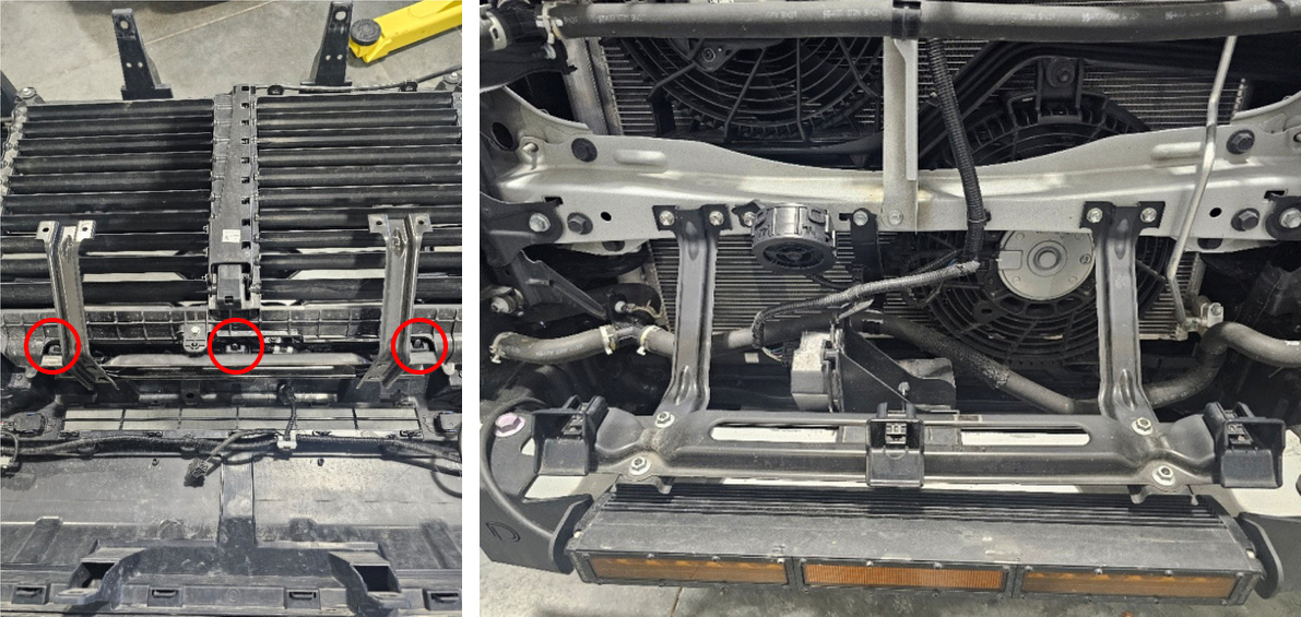 Three mid support bracket clips and bracket reinstalled on the vehicle
